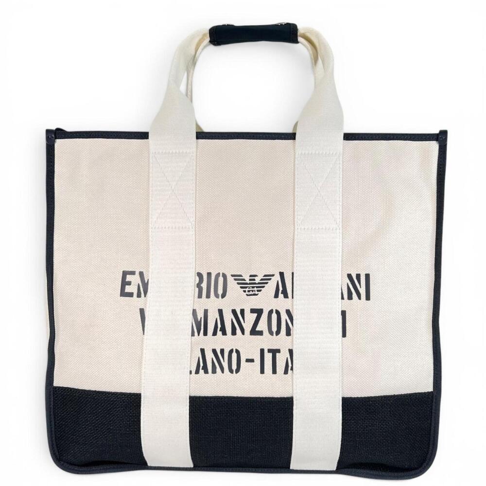 EMPORIO ARMANI Emporio Armani Jute Pouch with Logo Print Large Capacity Tote ...
